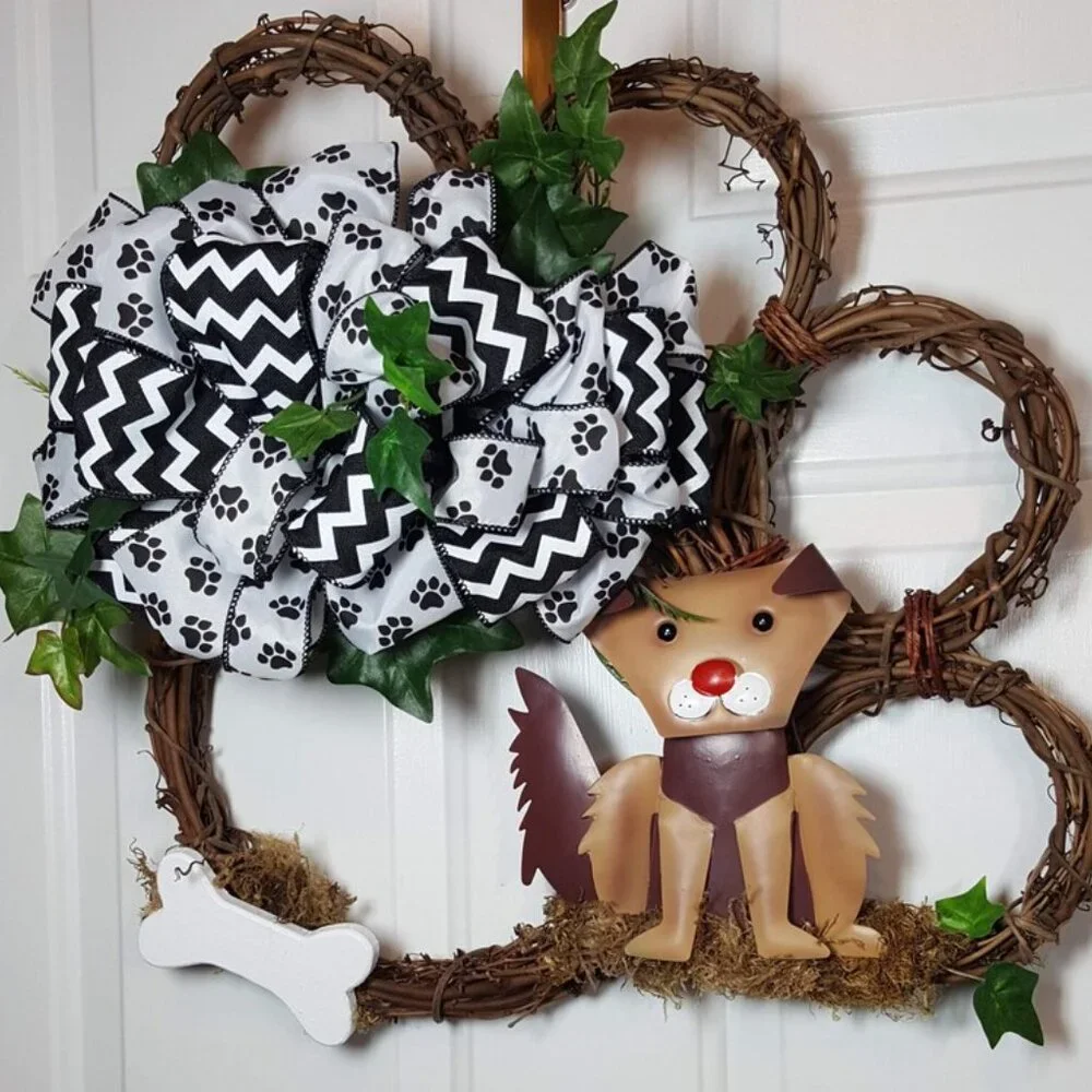 Dog Wreath, Dog‎ Paw Wreath, Grapevine Dog Wreath Dog Lovers Wreath Hand Crafted